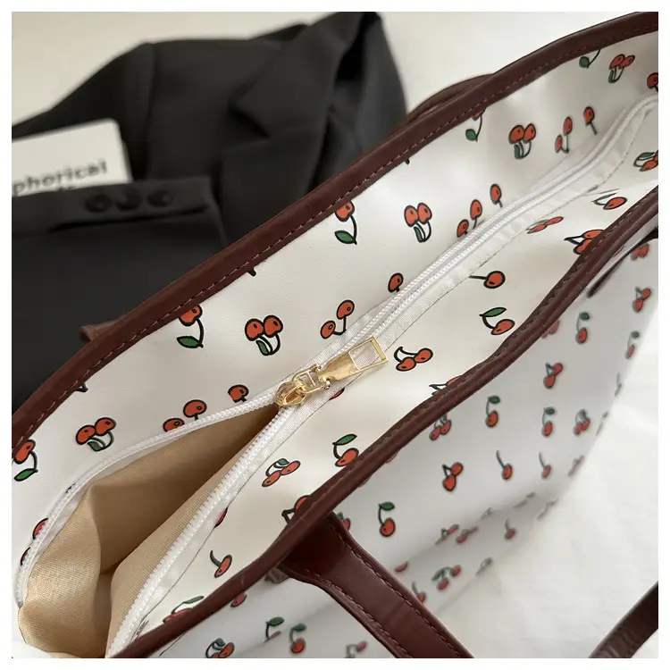 Women Printed Tote Bag Large Capacity Brown White — feature 11