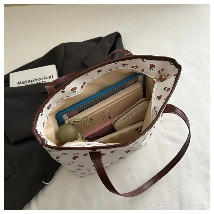 Women Printed Tote Bag Large Capacity Brown White — feature 12