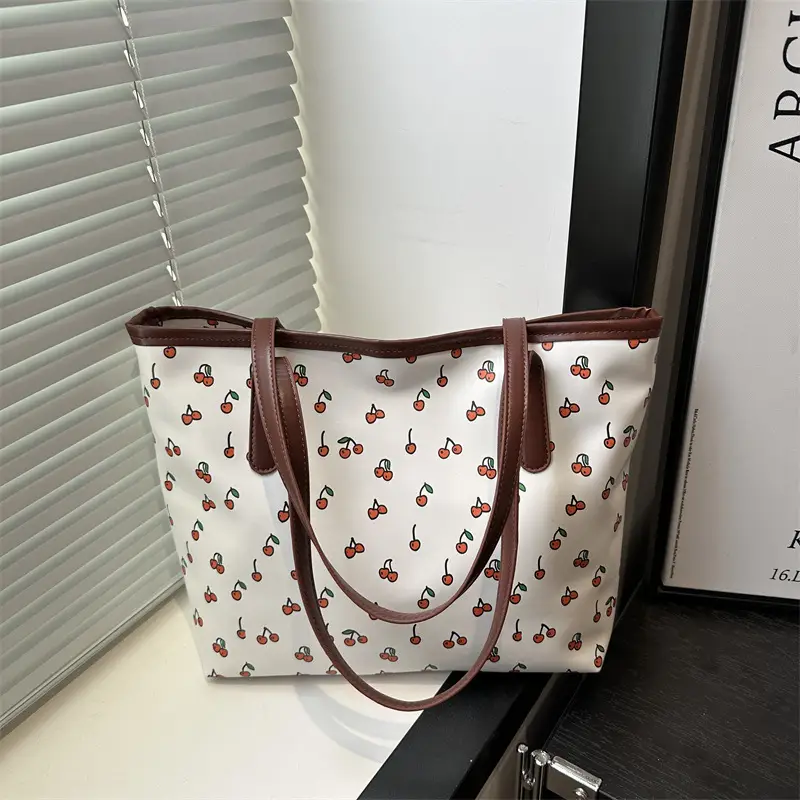 Women Printed Tote Bag Large Capacity Brown White — feature 14