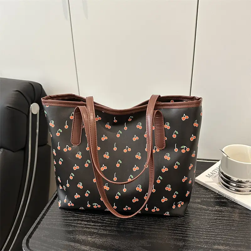 Women Printed Tote Bag Large Capacity Brown White — feature 15
