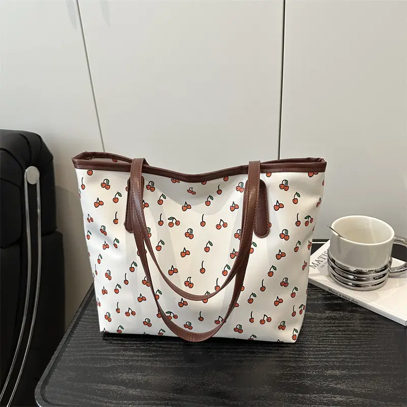Women Printed Tote Bag Large Capacity Brown White — feature 16