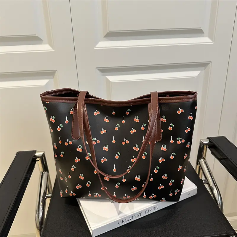 Women Printed Tote Bag Large Capacity Brown White — feature 18