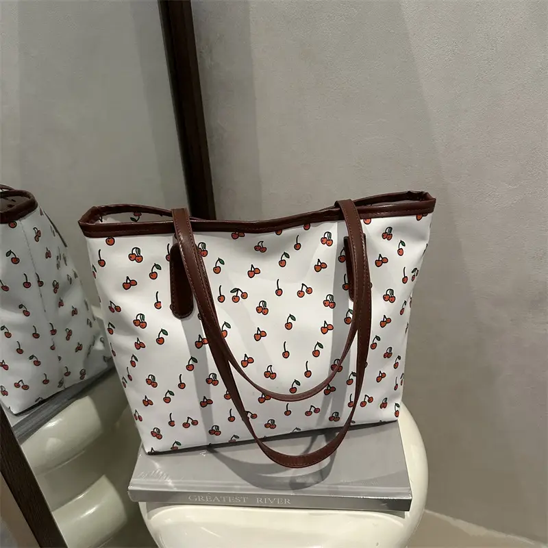Women Printed Tote Bag Large Capacity Brown White — feature 20