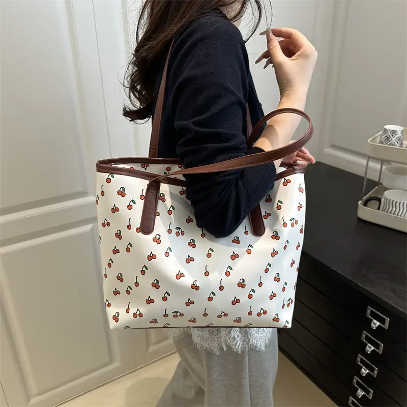 Women Printed Tote Bag Large Capacity Brown White — feature 21