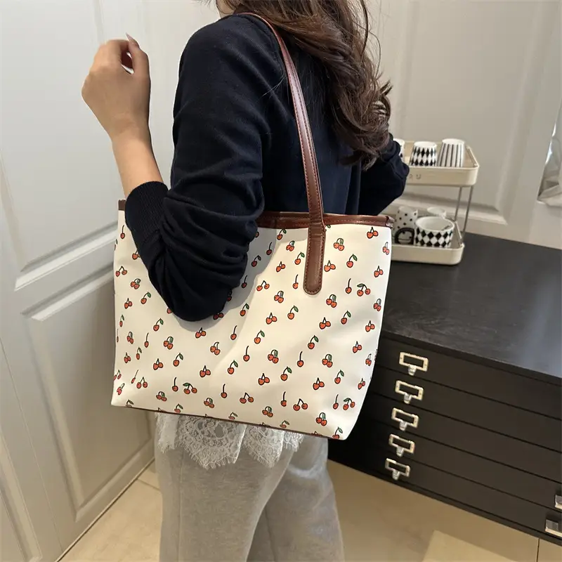 Women Printed Tote Bag Large Capacity Brown White — feature 22