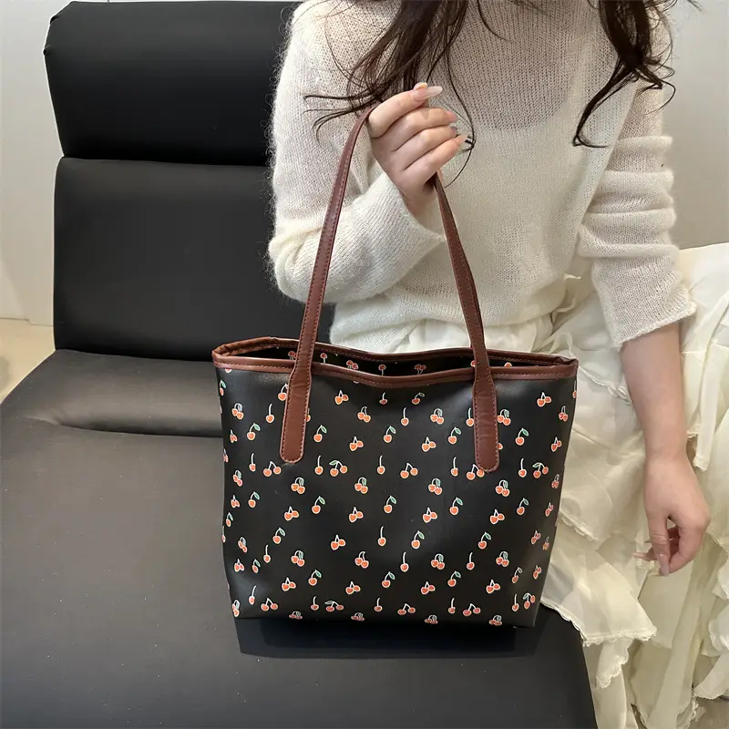 Women Printed Tote Bag Large Capacity Brown White — feature 24