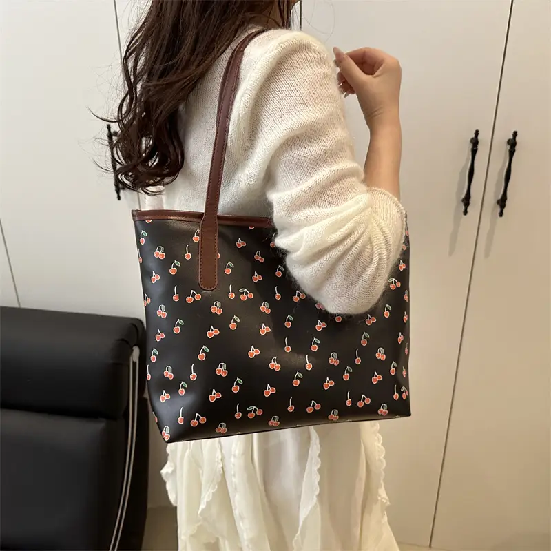 Women Printed Tote Bag Large Capacity Brown White — feature 25