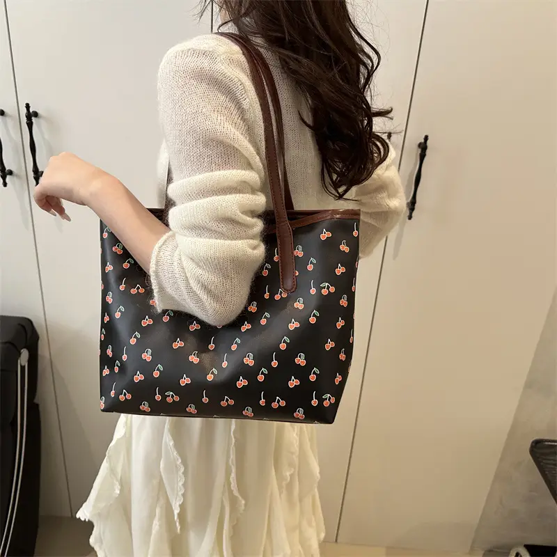 Women Printed Tote Bag Large Capacity Brown White — feature 26