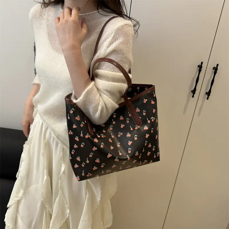 Women Printed Tote Bag Large Capacity Brown White — feature 27