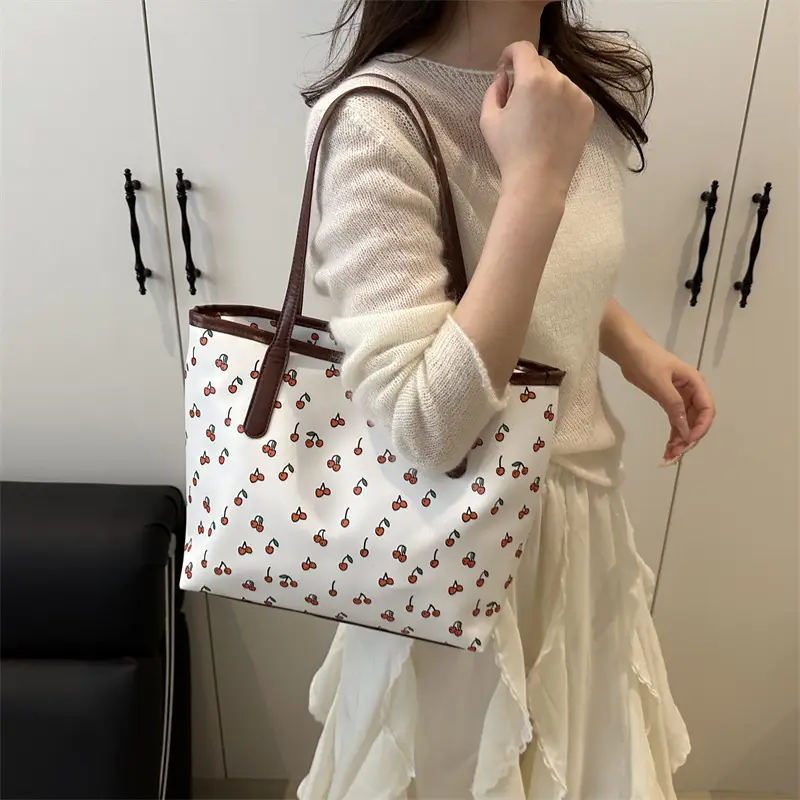 Women Printed Tote Bag Large Capacity Brown White — feature 28