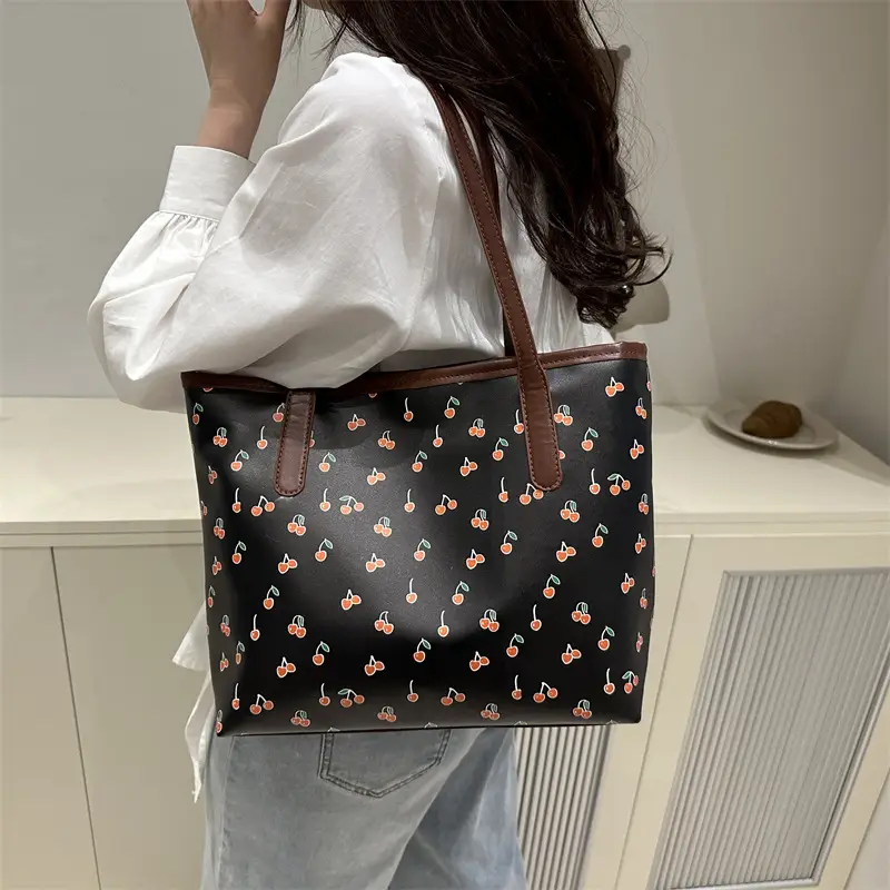 Women Printed Tote Bag Large Capacity Brown White — feature 29
