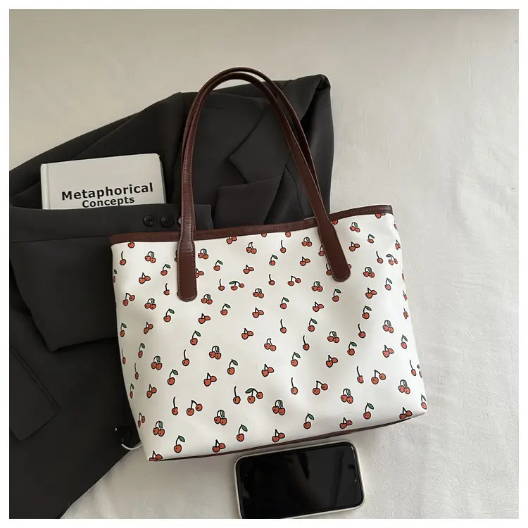Women Printed Tote Bag Large Capacity Brown White — feature 5
