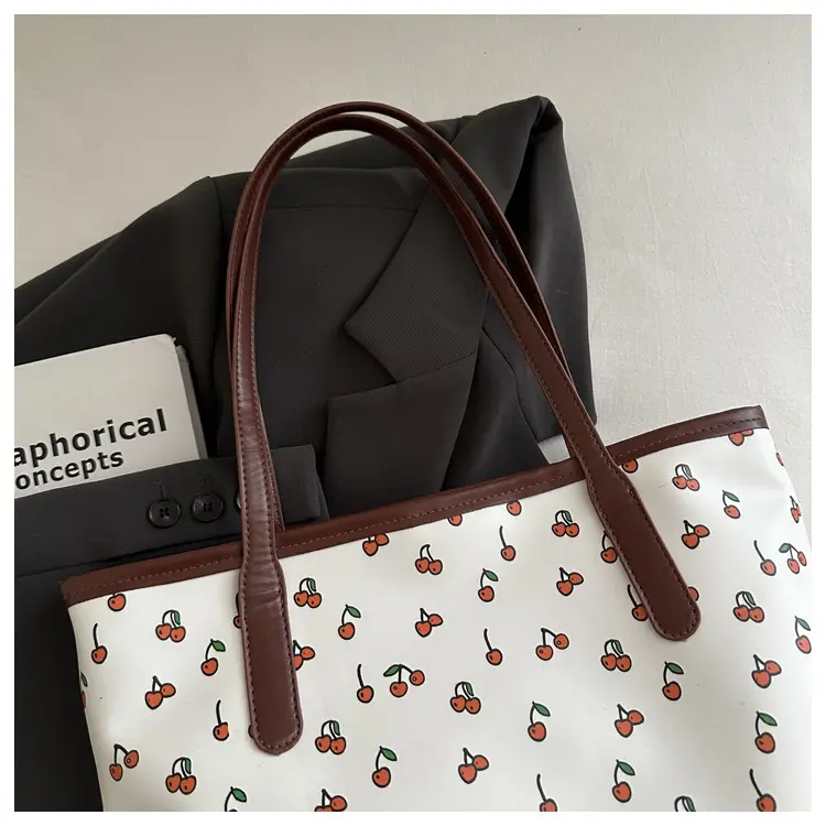 Women Printed Tote Bag Large Capacity Brown White — feature 6