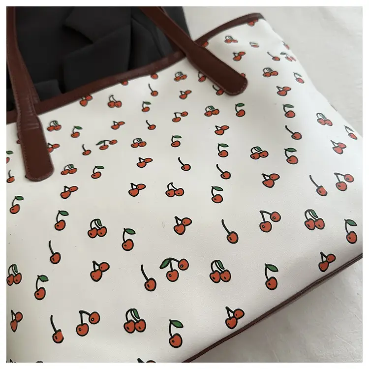Women Printed Tote Bag Large Capacity Brown White — feature 7