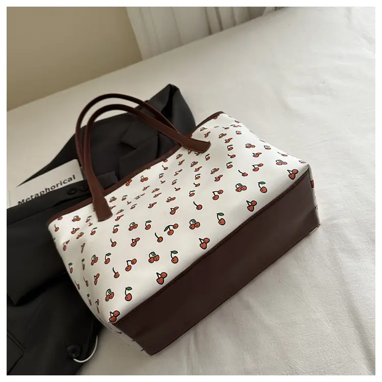 Women Printed Tote Bag Large Capacity Brown White — feature 8