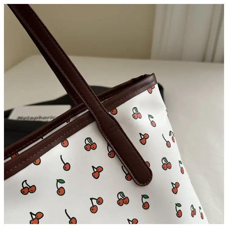 Women Printed Tote Bag Large Capacity Brown White — feature 9