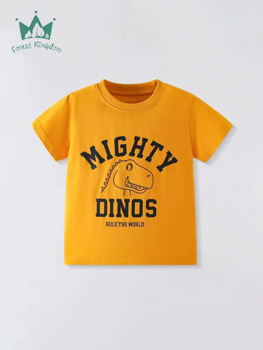 2025 Boys Cotton Dinosaur T-Shirt Yellow