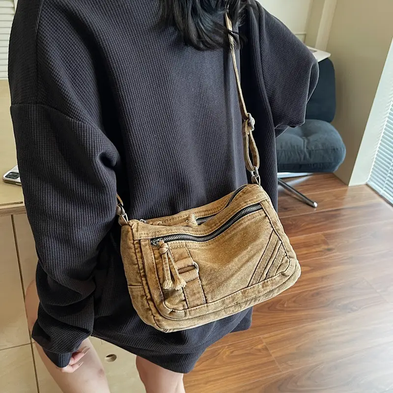 Denim Crossbody Bag for Girls Boys Retro Large Capacity