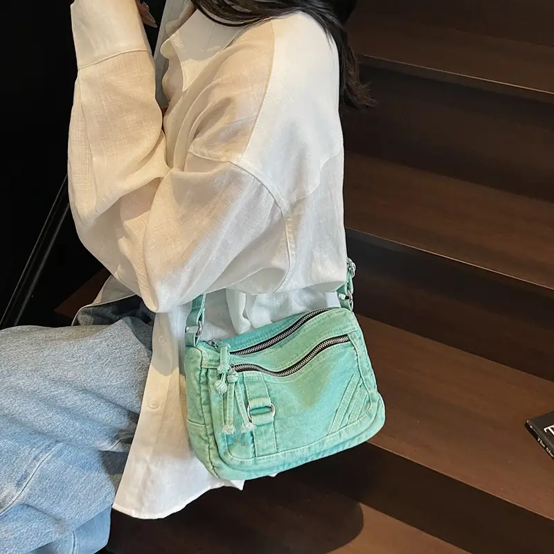 Denim Crossbody Bag for Girls Boys Retro Large Capacity