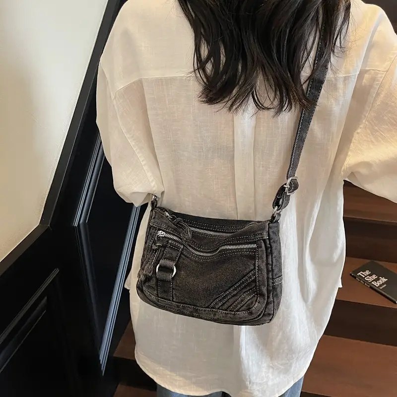 Denim Crossbody Bag for Girls Boys Retro Large Capacity