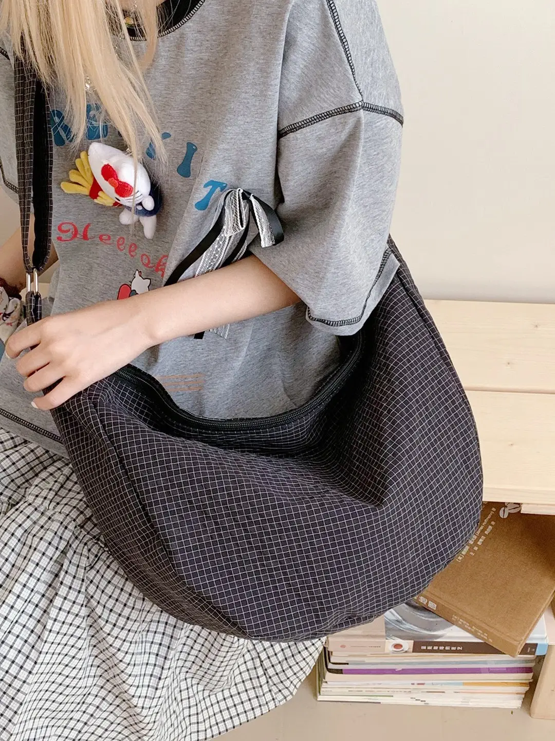 Women Crossbody Bag Gray Nylon Summer 2025 - Image 6