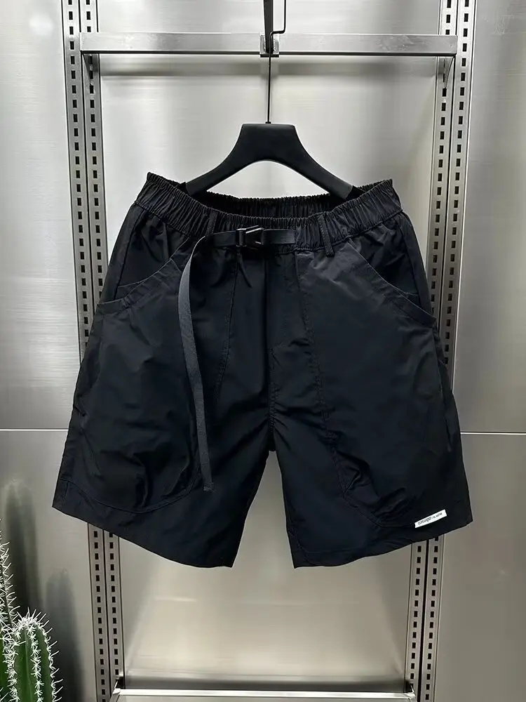 Men Brown Belted Cargo Shorts Summer Large Pocket Loose Straight Mid Length — feature 35