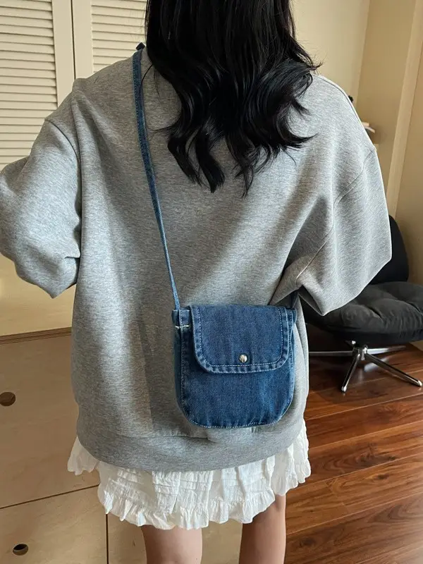 Denim Crossbody Bag for Women Retro Casual Mobile Phone Bag - Image 7