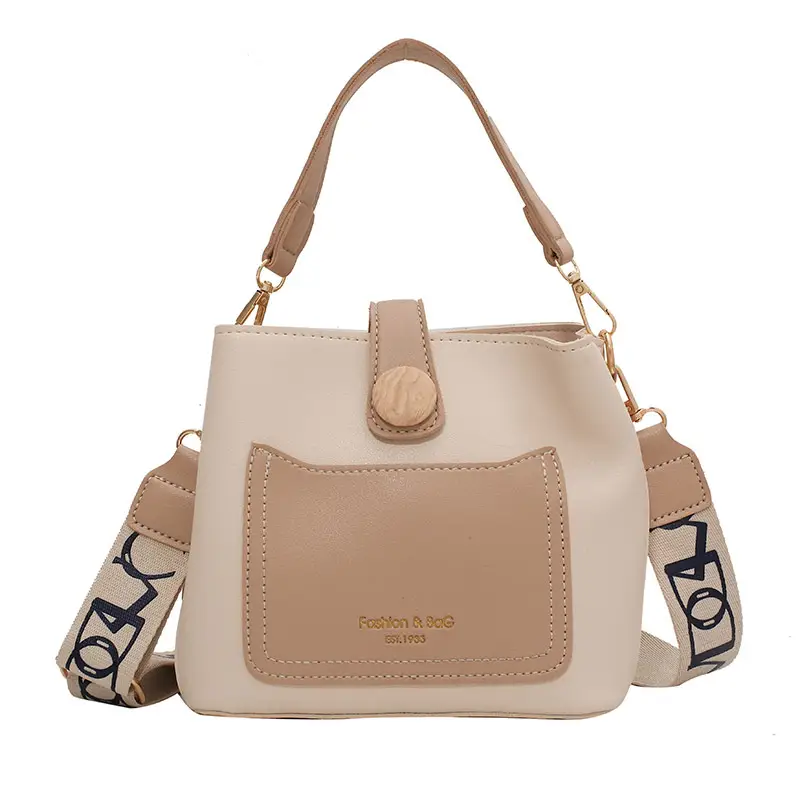 Trendy Women's Beige Leather Shoulder Bag with Crossbody Strap - Image 8