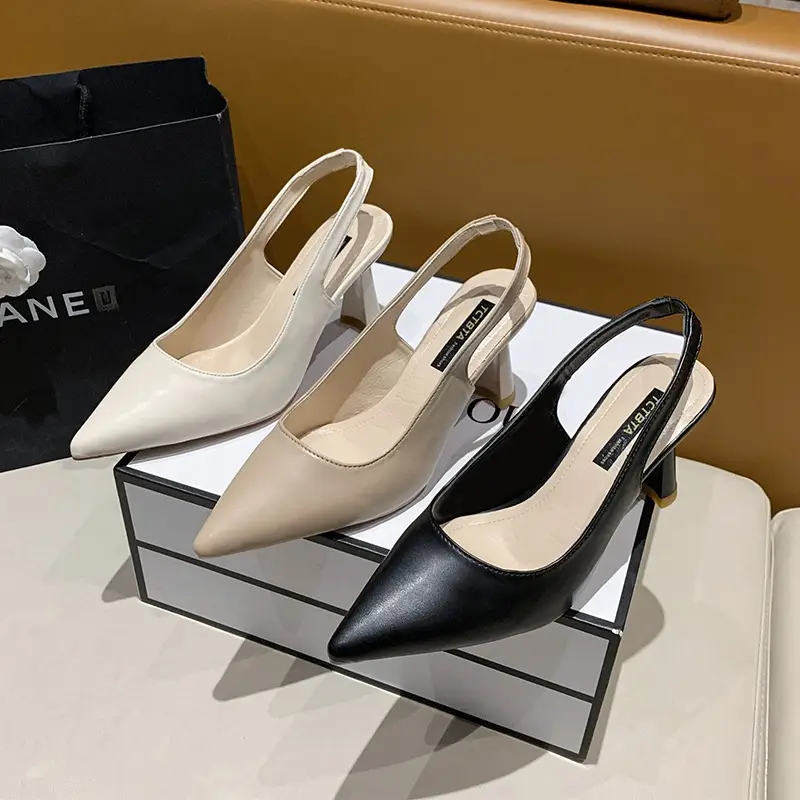 2025 New Summer High Heels, Thick Heels, Pointed Toe French Toe Sandals for Women with Skirts, Elegant Back Hollow Shoes - Image 5