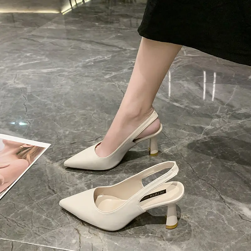 2025 New Summer High Heels, Thick Heels, Pointed Toe French Toe Sandals for Women with Skirts, Elegant Back Hollow Shoes - Image 6