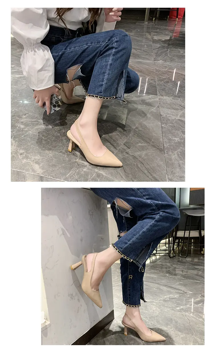 2025 New Summer High Heels, Thick Heels, Pointed Toe French Toe Sandals for Women with Skirts, Elegant Back Hollow Shoes — feature 1