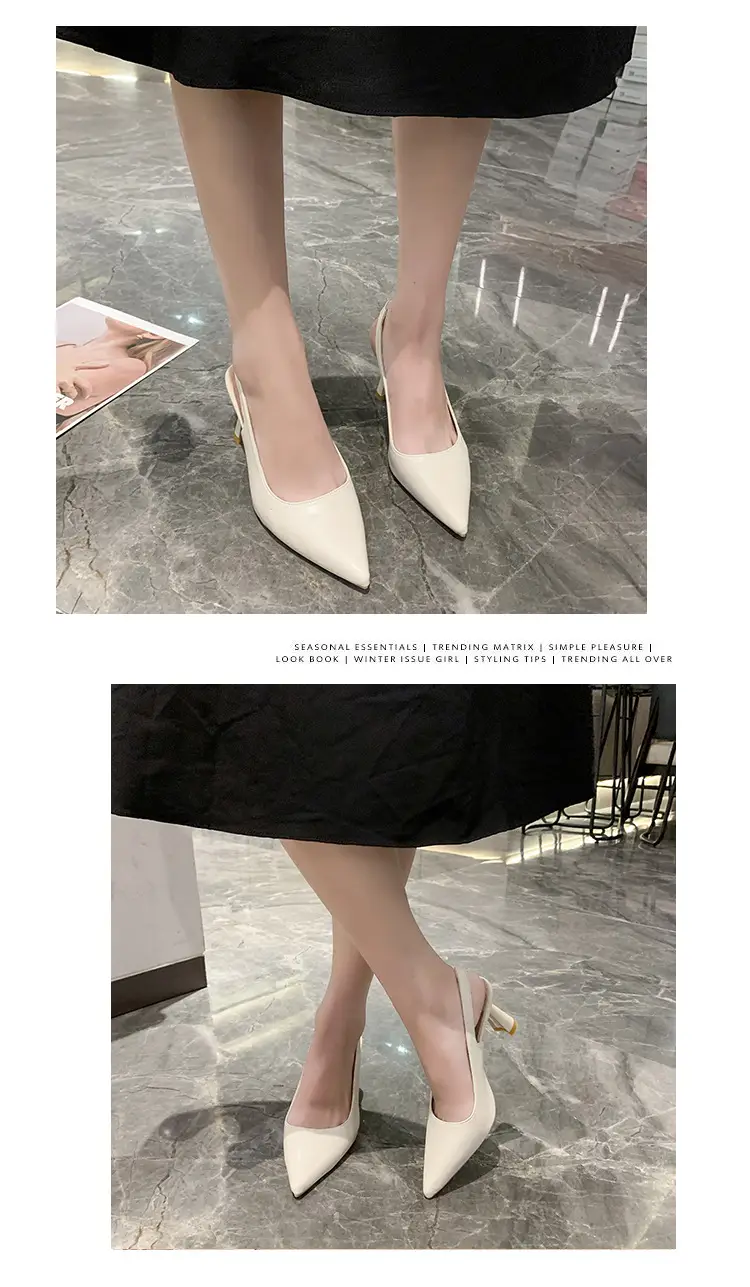 2025 New Summer High Heels, Thick Heels, Pointed Toe French Toe Sandals for Women with Skirts, Elegant Back Hollow Shoes — feature 10