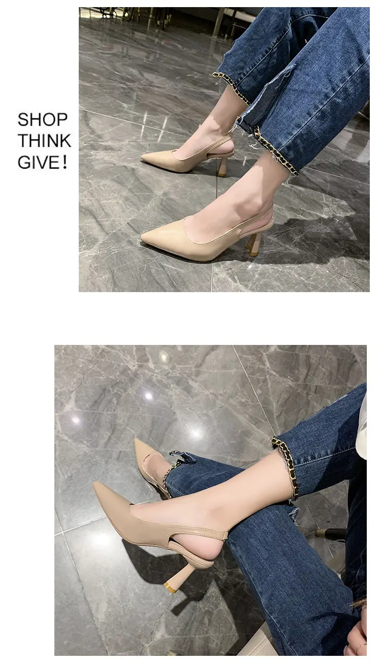 2025 New Summer High Heels, Thick Heels, Pointed Toe French Toe Sandals for Women with Skirts, Elegant Back Hollow Shoes — feature 2