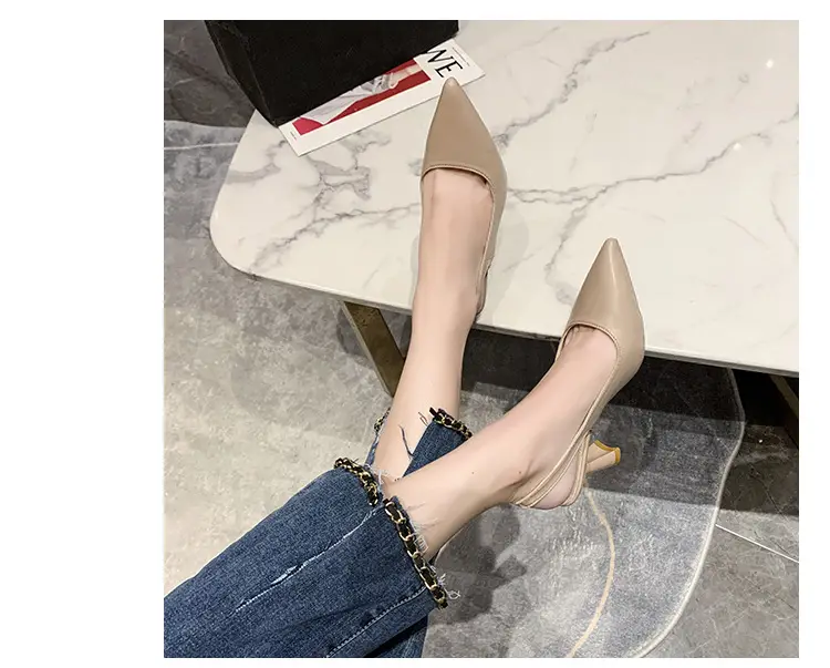2025 New Summer High Heels, Thick Heels, Pointed Toe French Toe Sandals for Women with Skirts, Elegant Back Hollow Shoes — feature 3