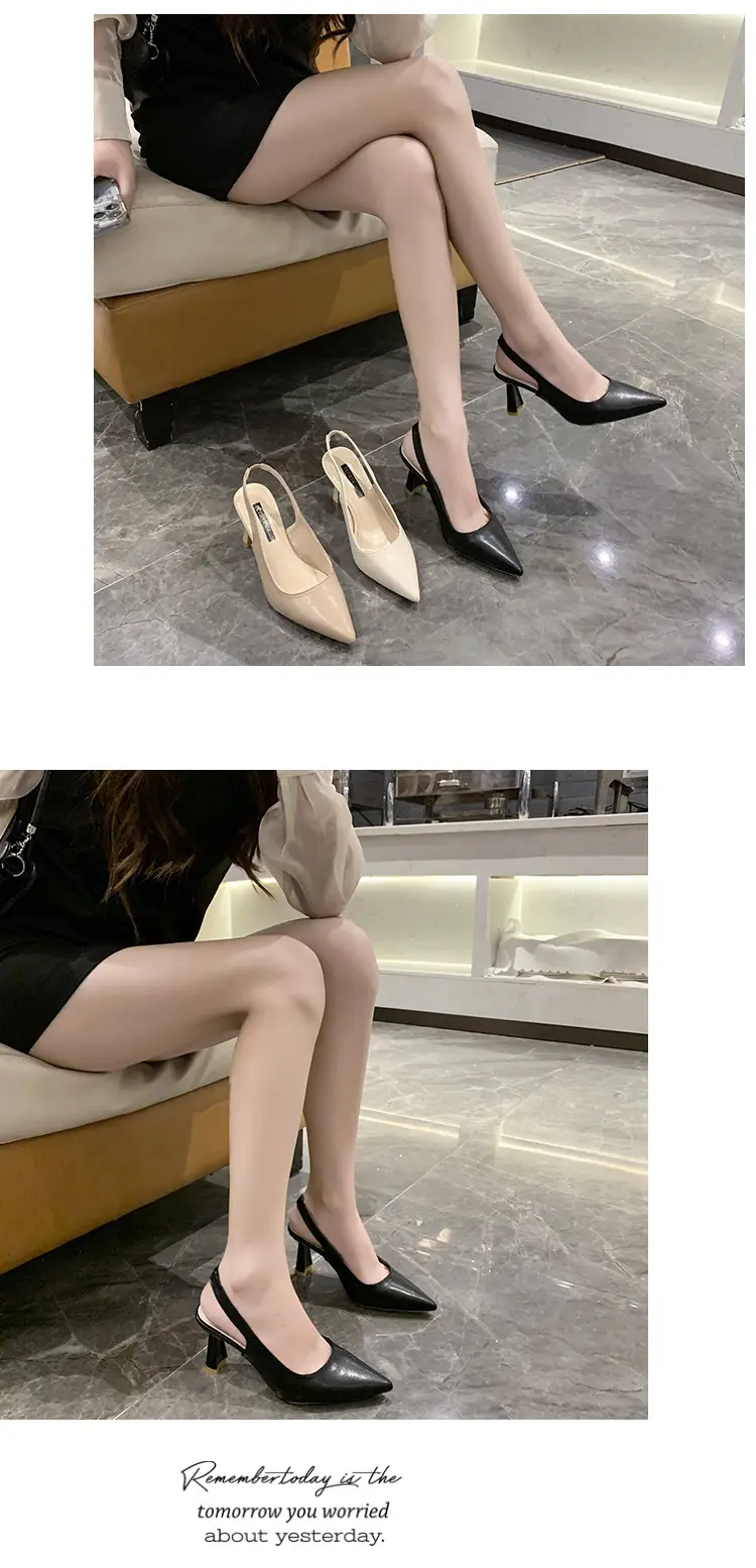 2025 New Summer High Heels, Thick Heels, Pointed Toe French Toe Sandals for Women with Skirts, Elegant Back Hollow Shoes — feature 5