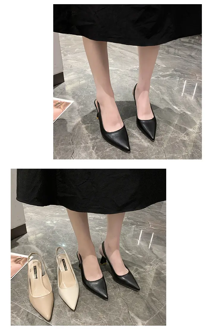 2025 New Summer High Heels, Thick Heels, Pointed Toe French Toe Sandals for Women with Skirts, Elegant Back Hollow Shoes — feature 6
