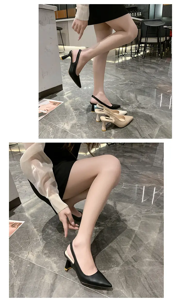 2025 New Summer High Heels, Thick Heels, Pointed Toe French Toe Sandals for Women with Skirts, Elegant Back Hollow Shoes — feature 7