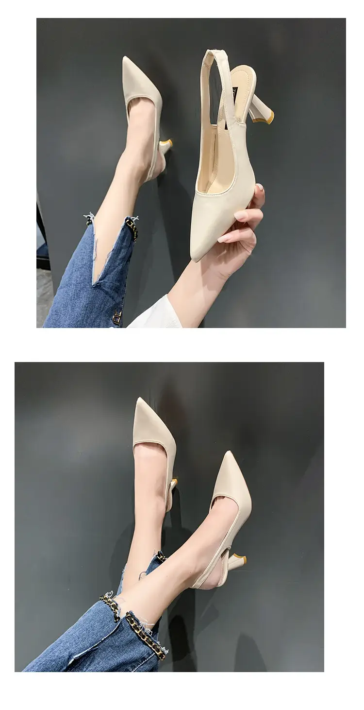 2025 New Summer High Heels, Thick Heels, Pointed Toe French Toe Sandals for Women with Skirts, Elegant Back Hollow Shoes — feature 8