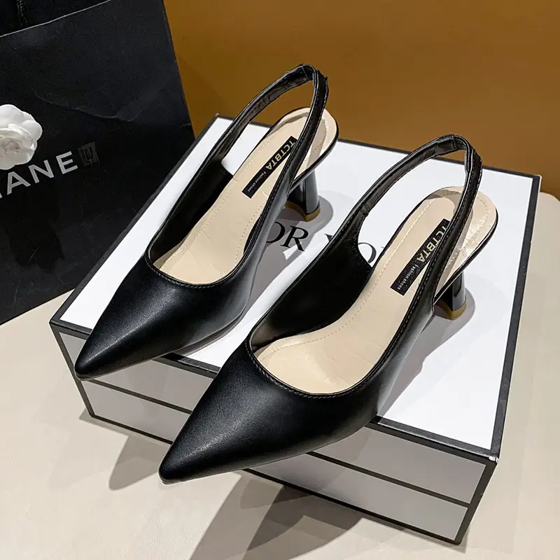 2025 New Summer High Heels, Thick Heels, Pointed Toe French Toe Sandals for Women with Skirts, Elegant Back Hollow Shoes - Image 2