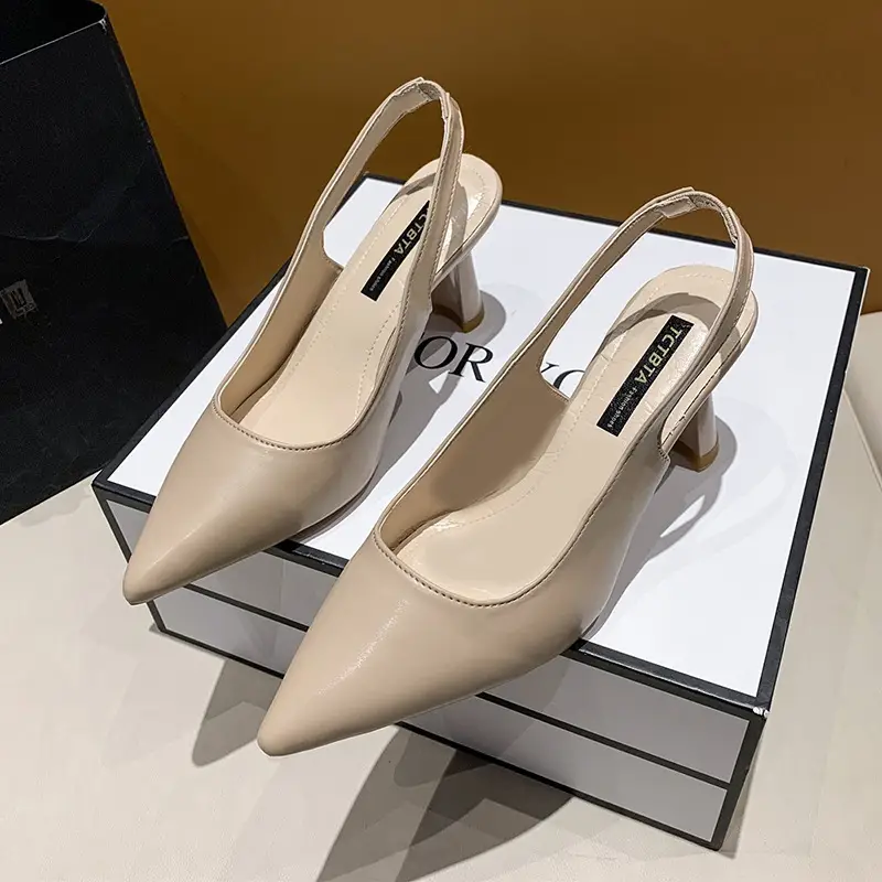 2025 New Summer High Heels, Thick Heels, Pointed Toe French Toe Sandals for Women with Skirts, Elegant Back Hollow Shoes - Image 3