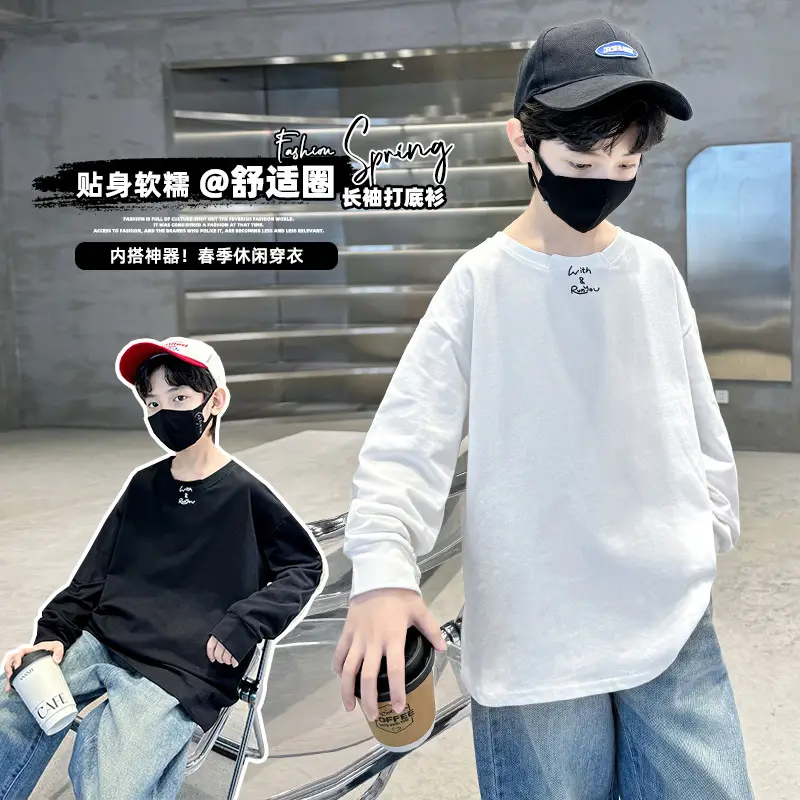 Children's Long Sleeve T-Shirt Black White Cotton 2025 - Image 4