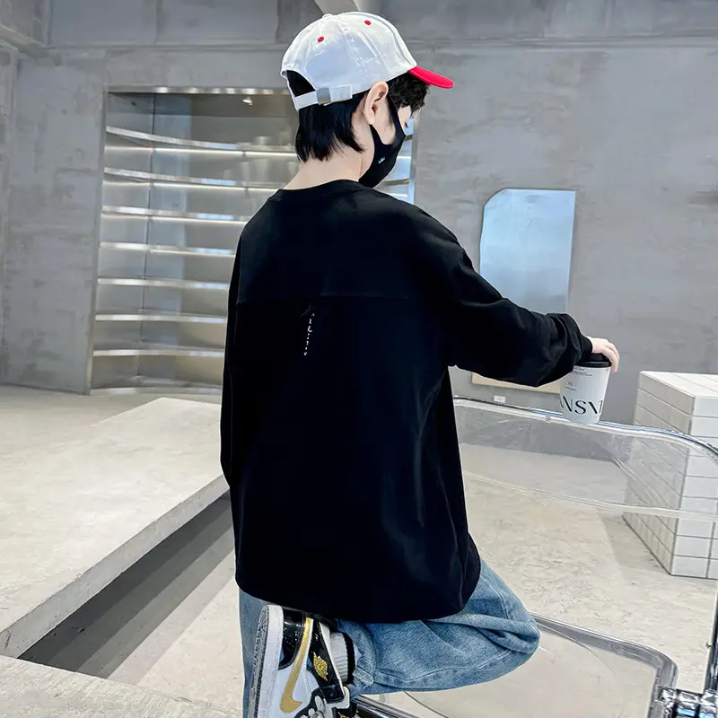 Children's Long Sleeve T-Shirt Black White Cotton 2025 - Image 5
