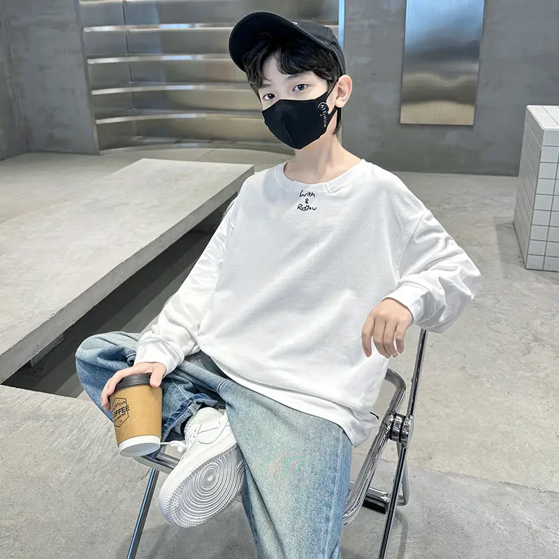 Children's Long Sleeve T-Shirt Black White Cotton 2025 - Image 6