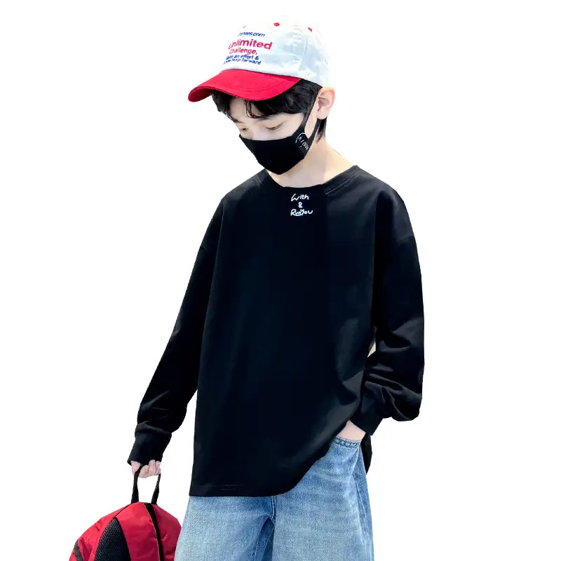 Children's Long Sleeve T-Shirt Black White Cotton 2025 - Image 7