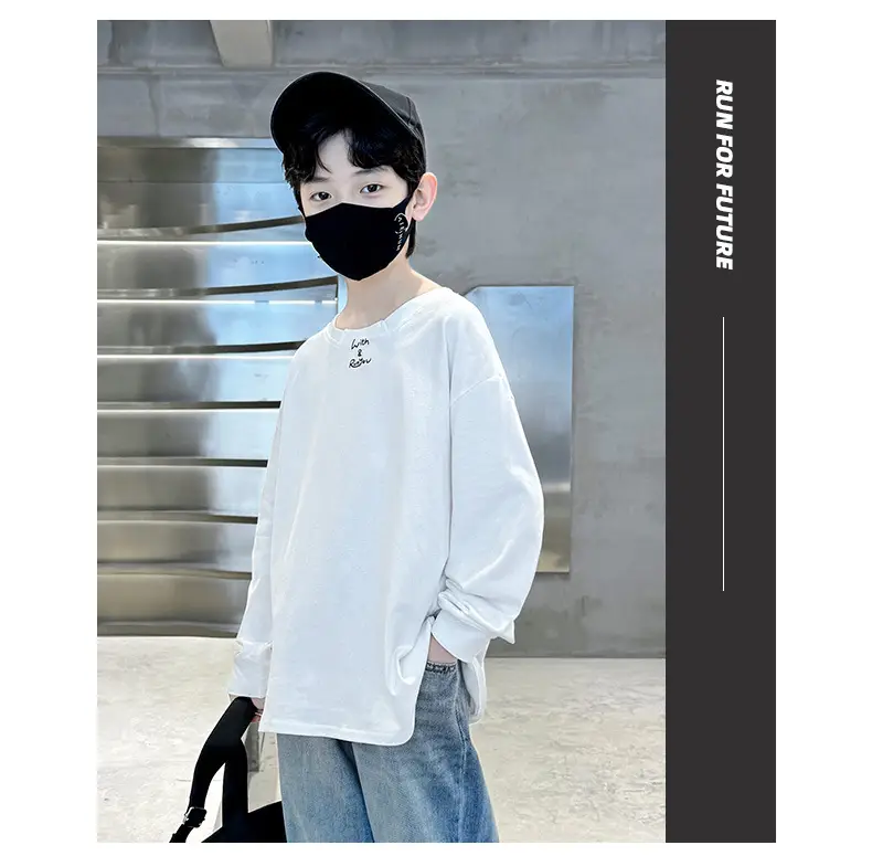 Children's Long Sleeve T-Shirt Black White Cotton 2025 — feature 13