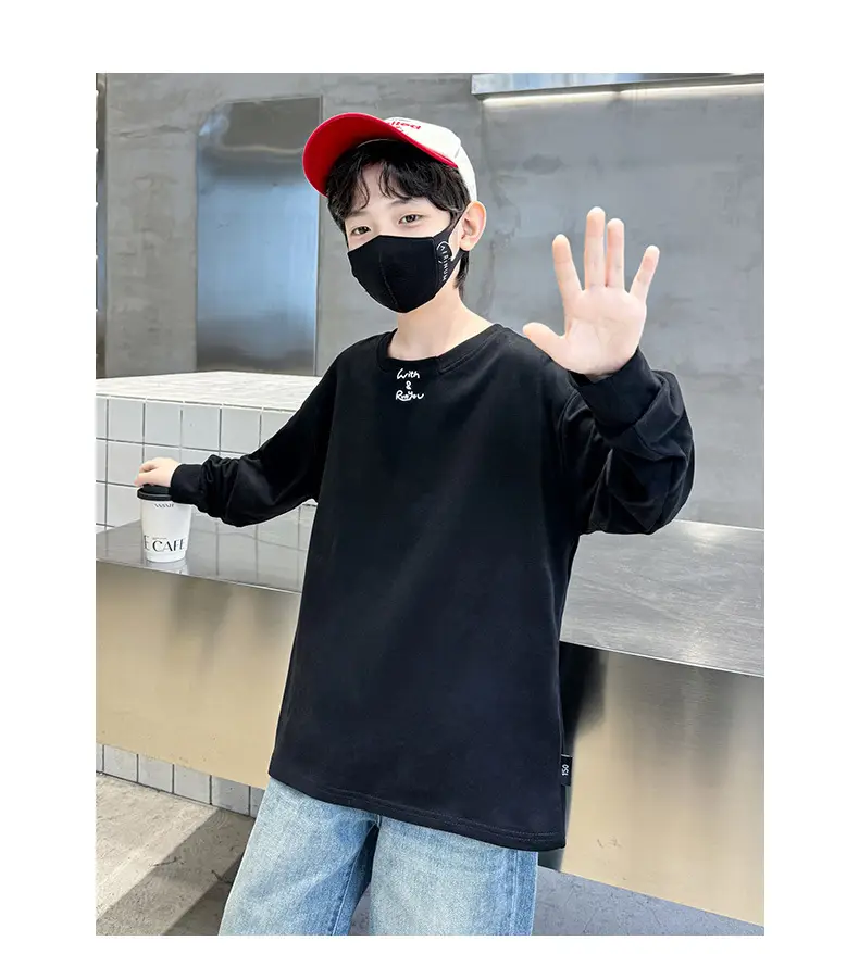 Children's Long Sleeve T-Shirt Black White Cotton 2025 — feature 16