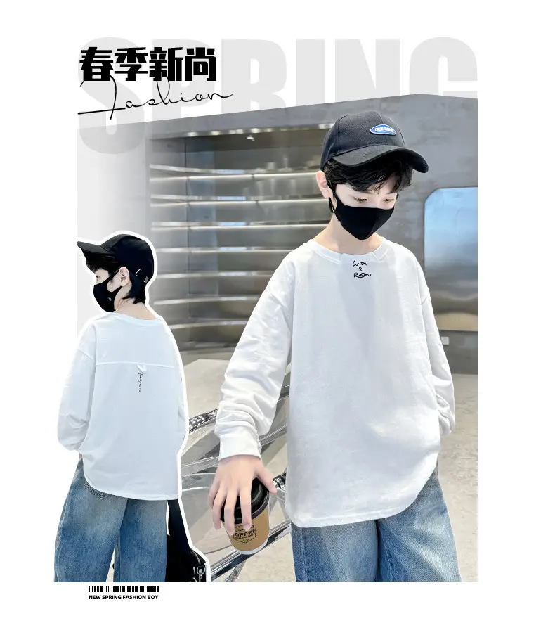 Children's Long Sleeve T-Shirt Black White Cotton 2025 — feature 4