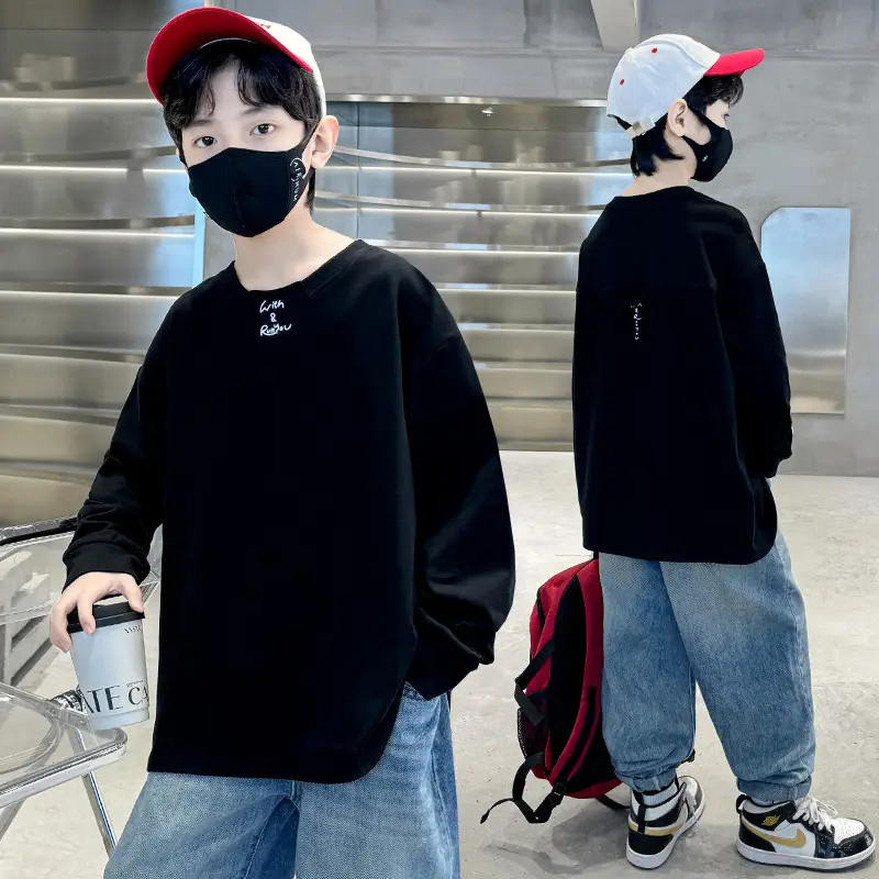 Children's Long Sleeve T-Shirt Black White Cotton 2025 - Image 2