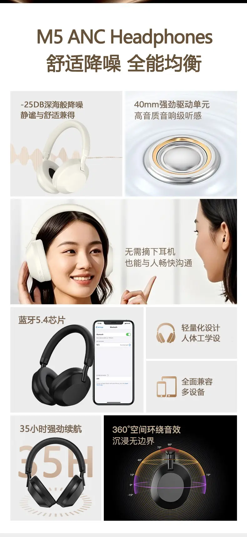Bluetooth Headset with ANC Light Blue Active Noise Cancellation — feature 5