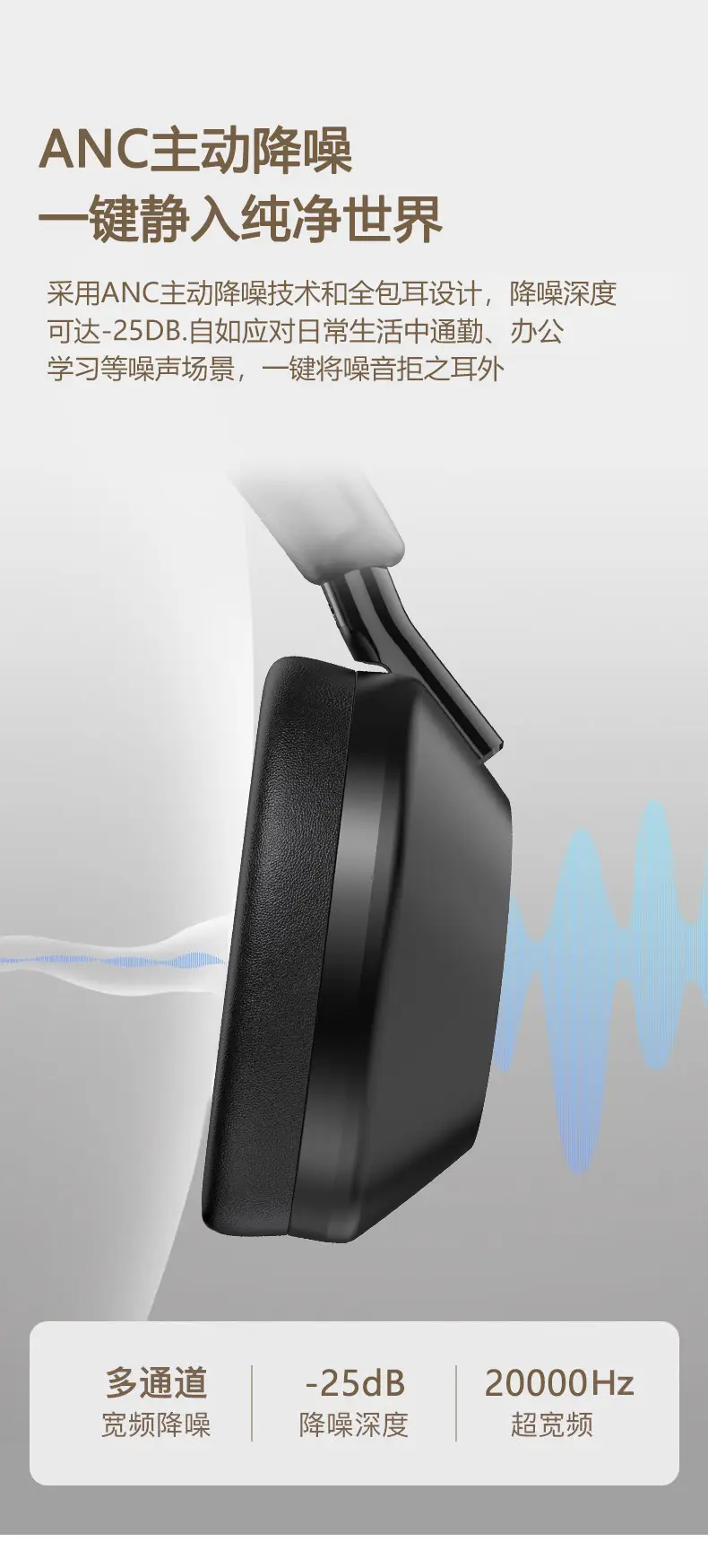 Bluetooth Headset with ANC Light Blue Active Noise Cancellation — feature 6